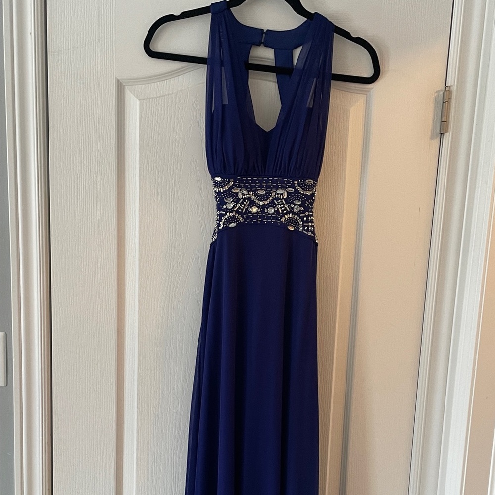 Blondie Nites Royal Blue Beaded Waist Prom Dress